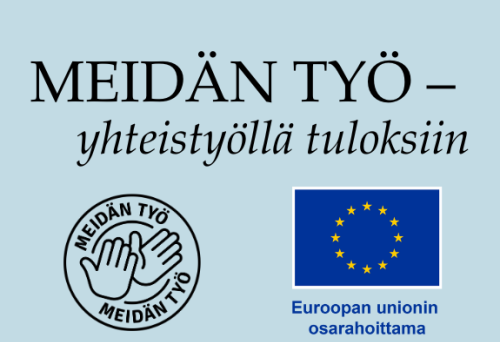 Meidän työ hanke logo ja eu lippu